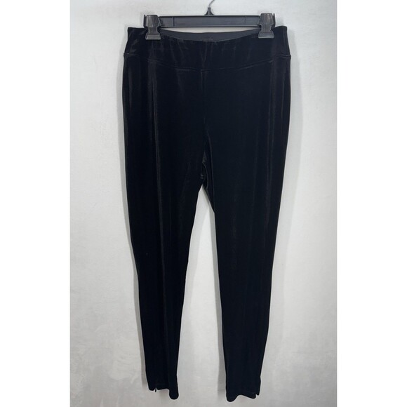 Talbots Soho Stretch Velvet Pants Size 8 Black Ankle Zipper Hem Legging Pull On - Picture 1 of 12